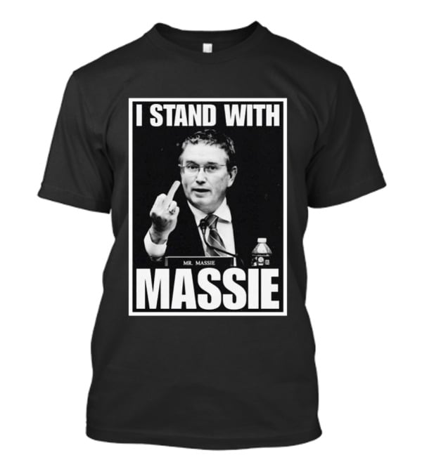 I Stand With Mr. Massie White Bold Text Black T-Shirt