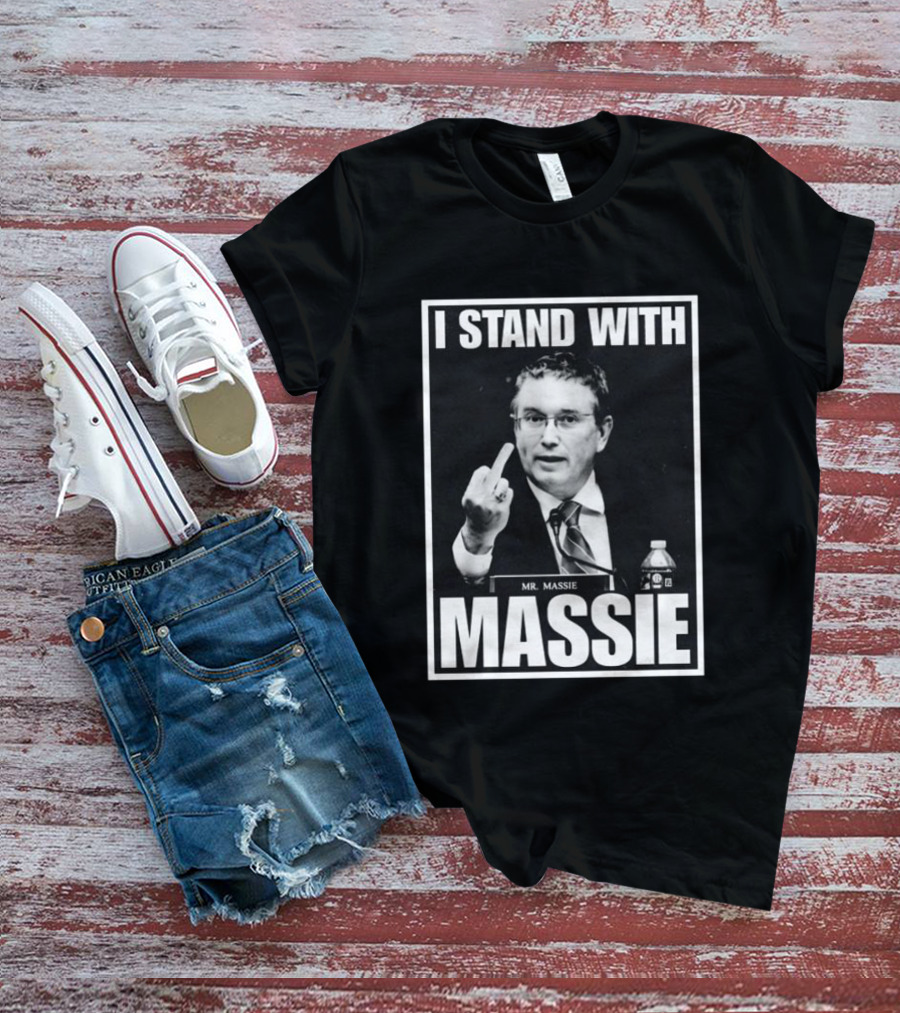 I Stand With Mr. Massie White Bold Text Black T-Shirt