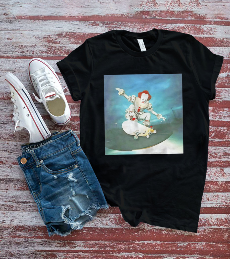 Pennywise Skateboard Night Scene Iconic Clown Performing Skateboarding Trick T-Shirt