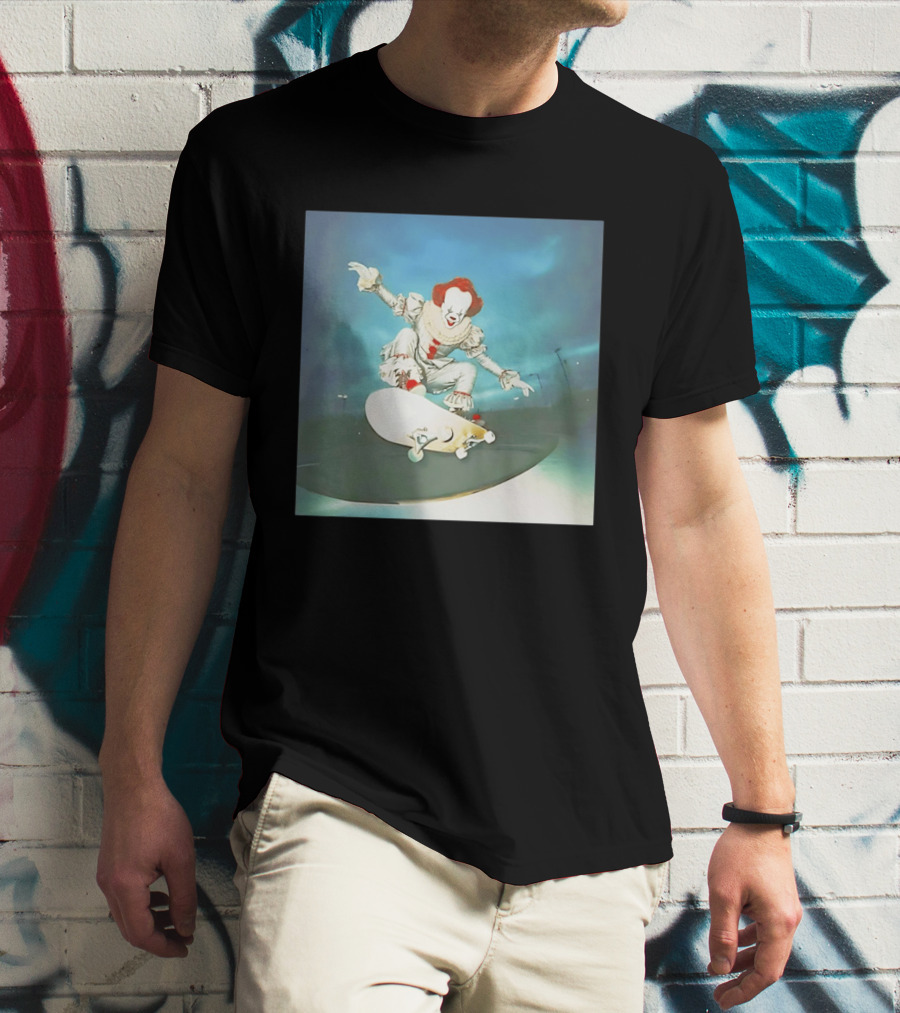 Pennywise Skateboard Night Scene Iconic Clown Performing Skateboarding Trick T-Shirt