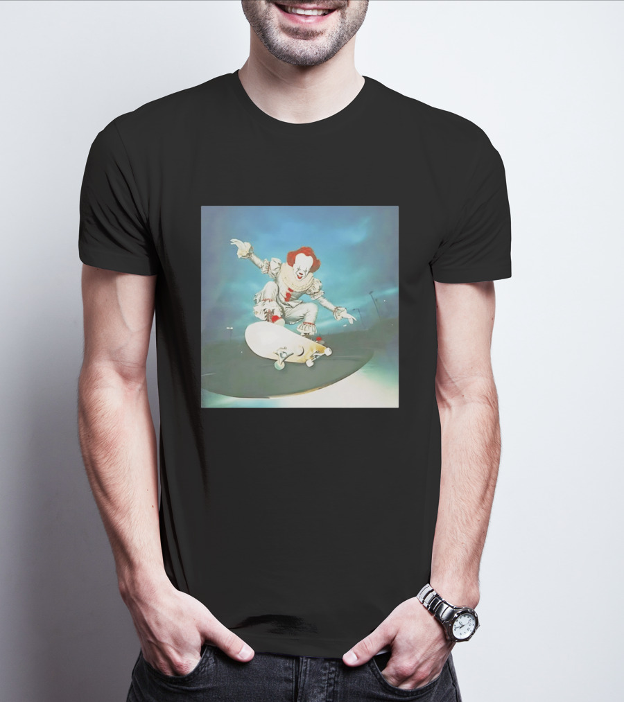 Pennywise Skateboard Night Scene Iconic Clown Performing Skateboarding Trick T-Shirt