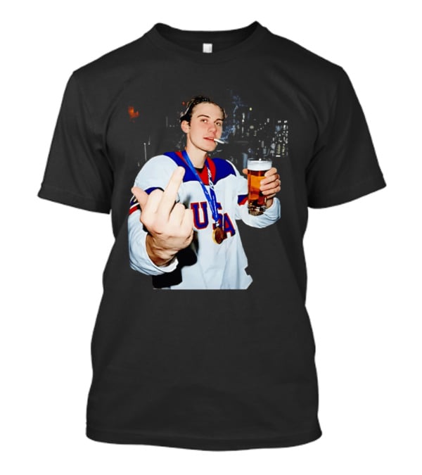 USA Hockey Player Victory Celebration Smoking Beer Middle Finger T-Shirt