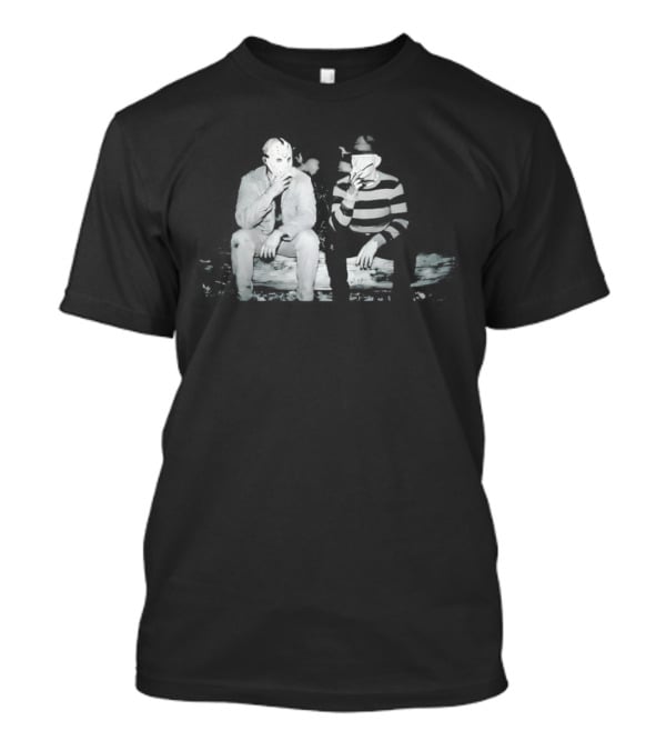 Jason Voorhees Freddy Krueger Smoking On Log Retro Horror Movie T-Shirt