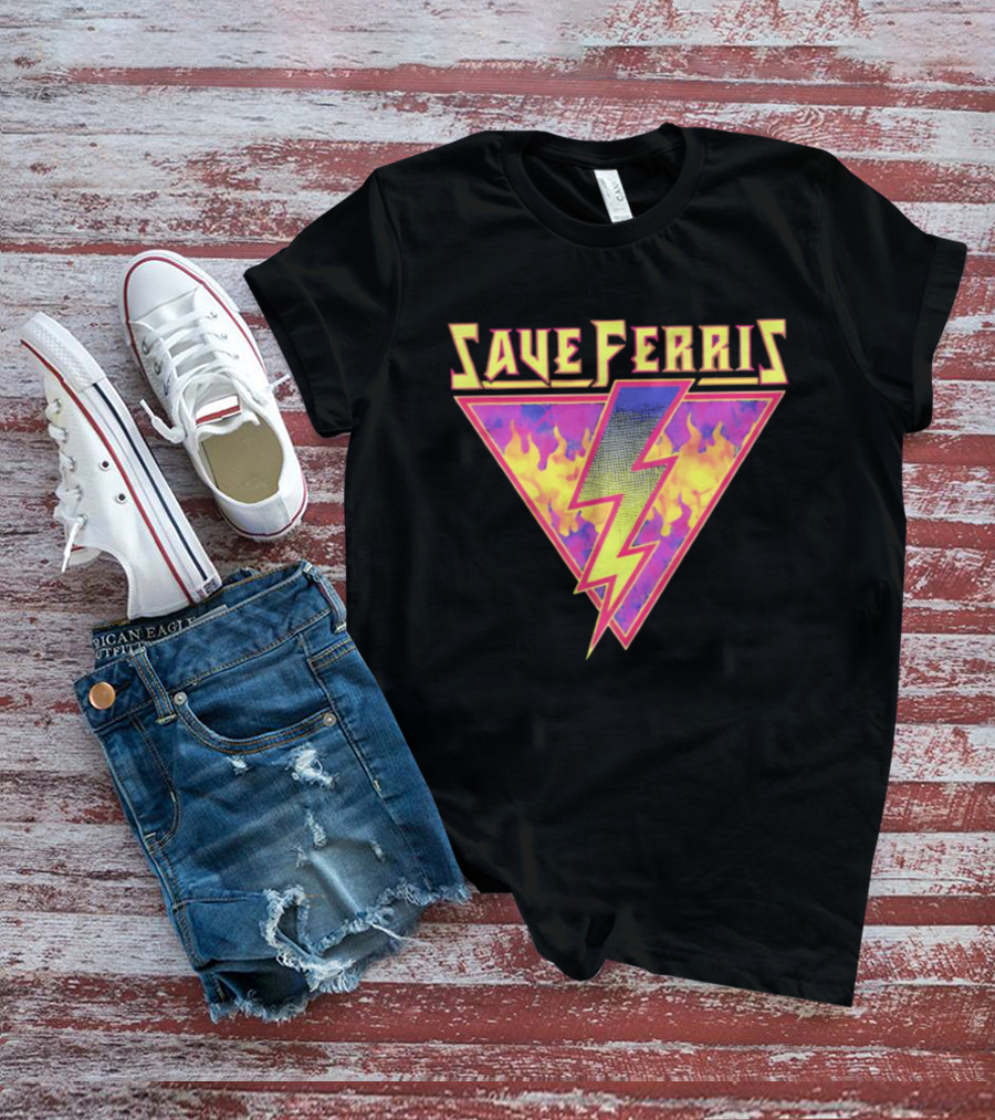 Save Ferris Lightning Bolt Retro 80s Flames T-Shirt