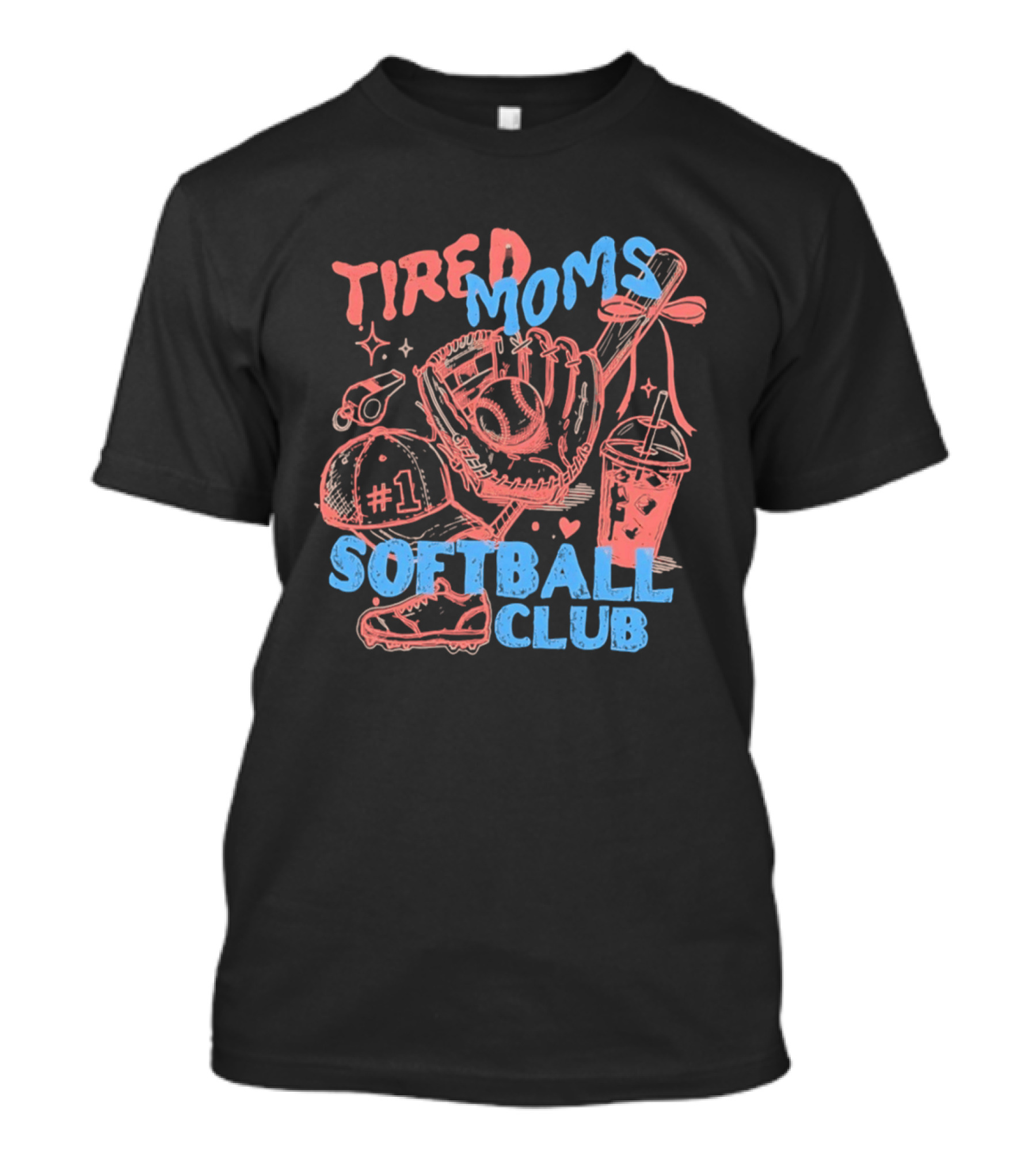 Tired Moms Softball Club Hat Whistle Glove Baseball Bat #1 Shoes T-Shirt
