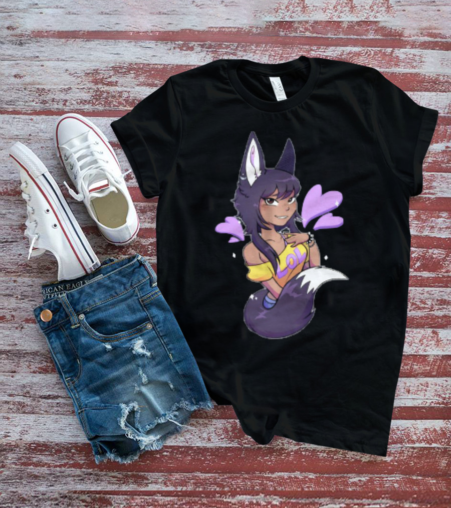 SaraWolf Wolf Girl Lover LOL Purple Hearts Playful Vibes T-Shirt