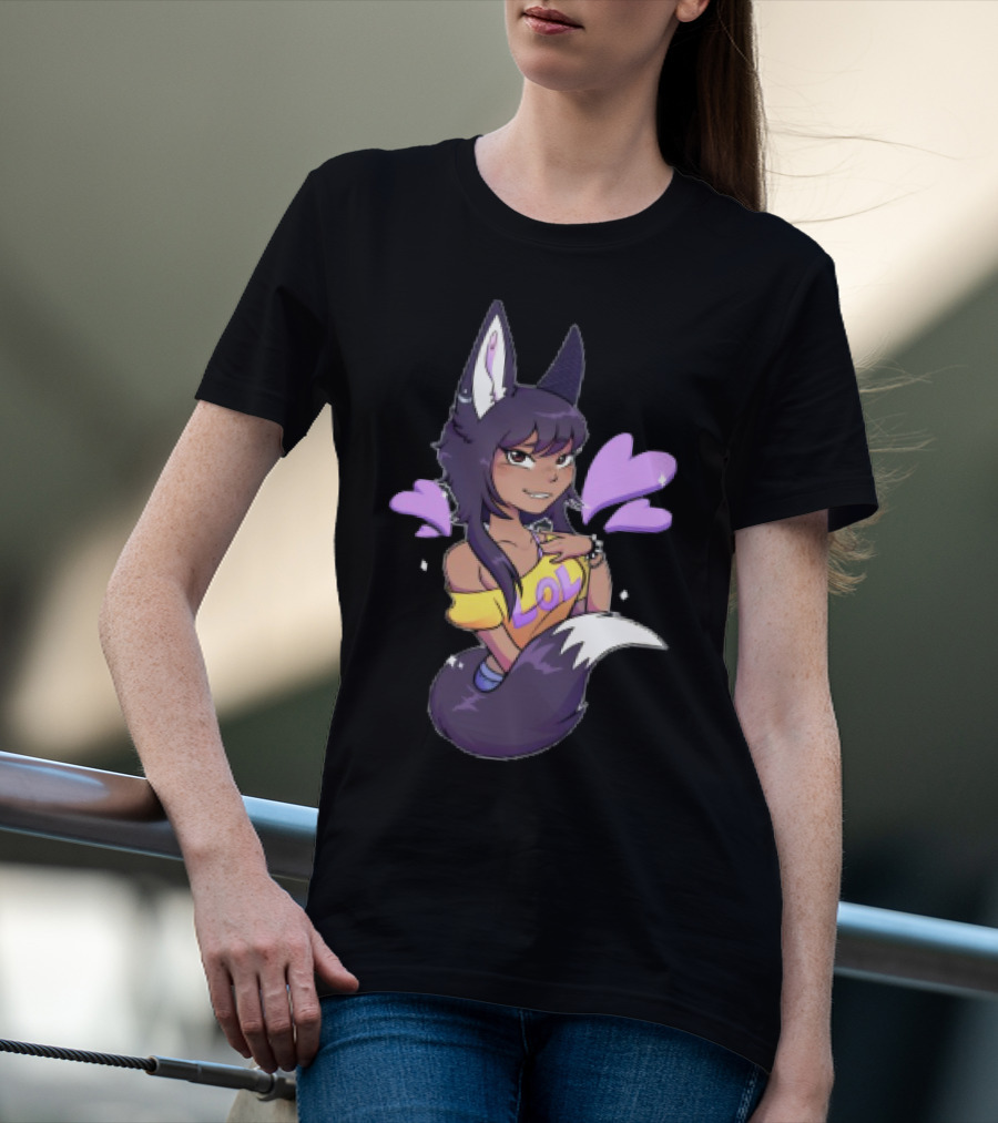 SaraWolf Wolf Girl Lover LOL Purple Hearts Playful Vibes T-Shirt