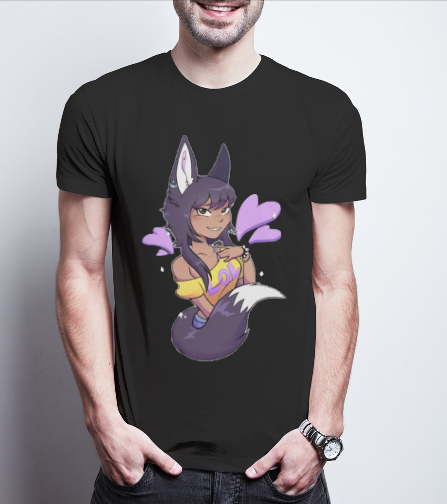 SaraWolf Wolf Girl Lover LOL Purple Hearts Playful Vibes T-Shirt