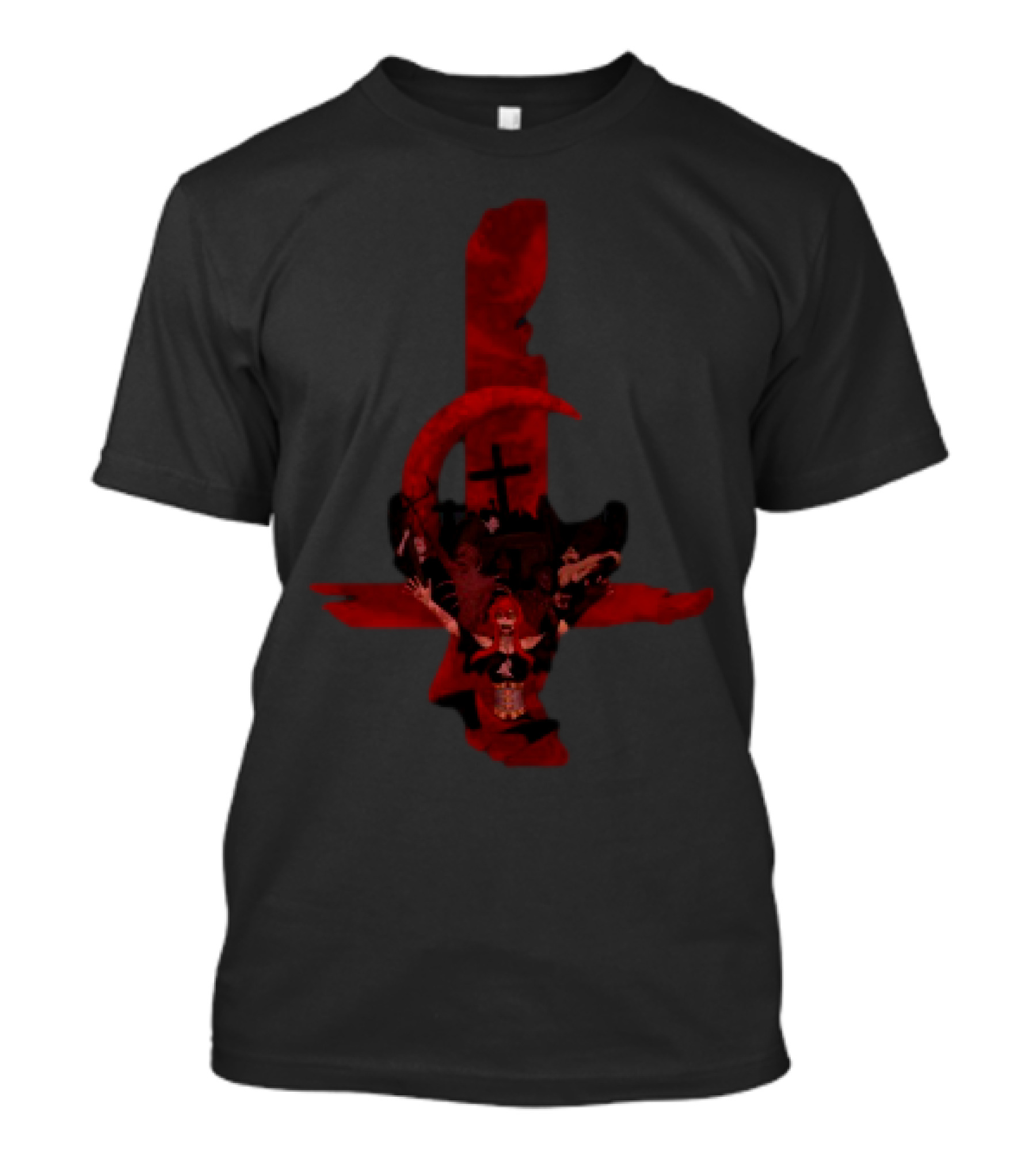 Inverted Cross Graveyard Gothic Anarchist Symbol With Red Crescent Moon T-Shirt