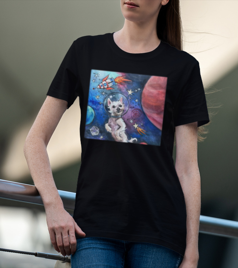 Bradford In Space Dog Astronaut Adventure With Rocket And Planets T-Shirt