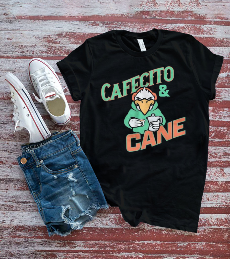 Cafecito And Cane Miami Hurricanes Mascot Holding Coffee Graphic T-Shirt