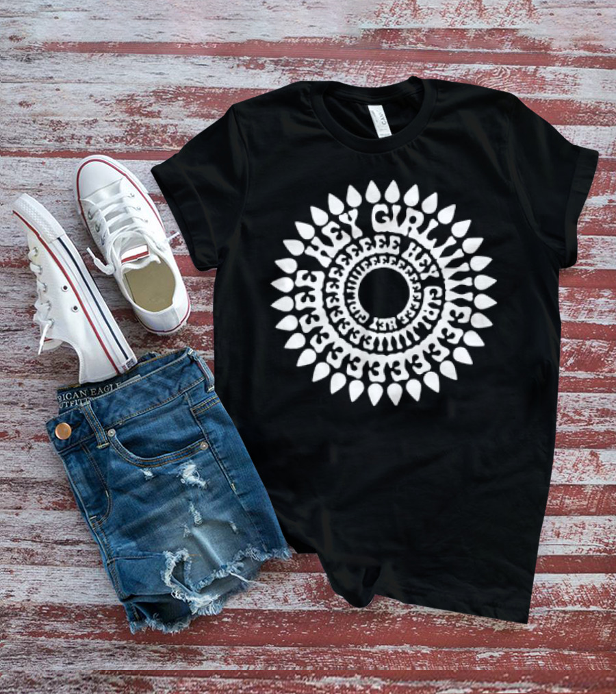 Dropout Hey Girlie Sunflower Pattern Circle Text T-Shirt