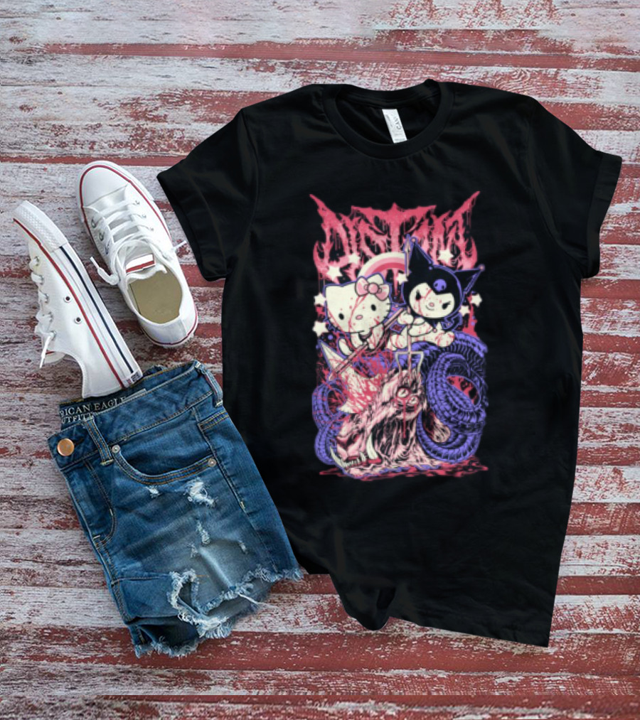 Distant Kitties New Hello Kuromi Gothic Horror Fusion T-Shirt