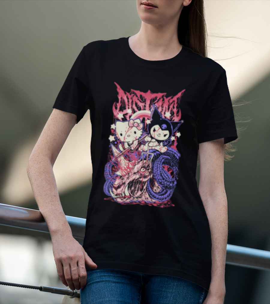 Distant Kitties New Hello Kuromi Gothic Horror Fusion T-Shirt