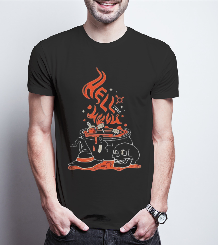 Hell Week 2025 Halloween Witch Skull Cauldron Potion T-Shirt