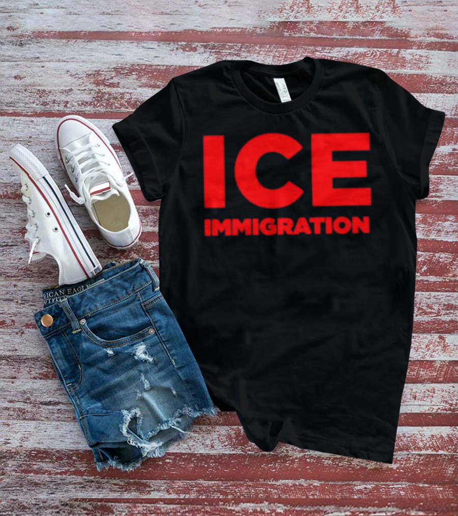 ICE Immigration Bold Red Block Lettering T-Shirt
