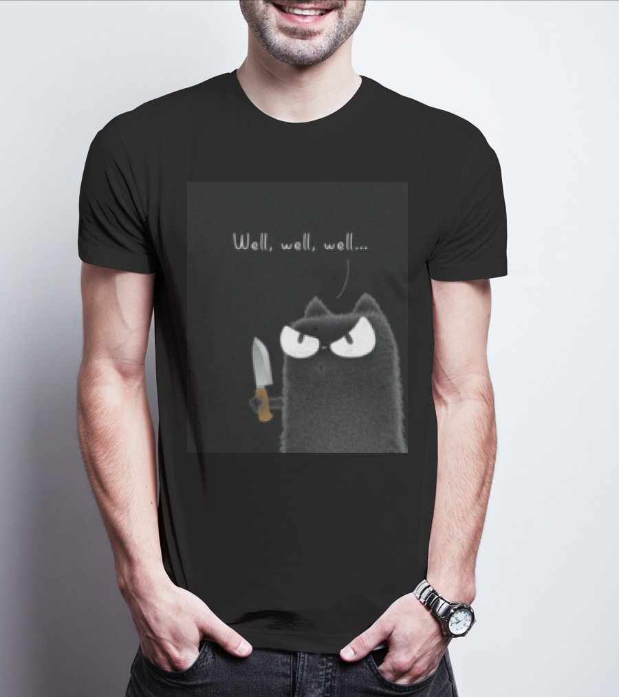 Well Well Well Black Cat With Knife Limited Purrinink T-Shirt