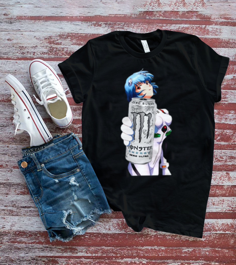 Rei Monster Energy Zero Ultra Crossover With Blue Hair Anime Character T-Shirt