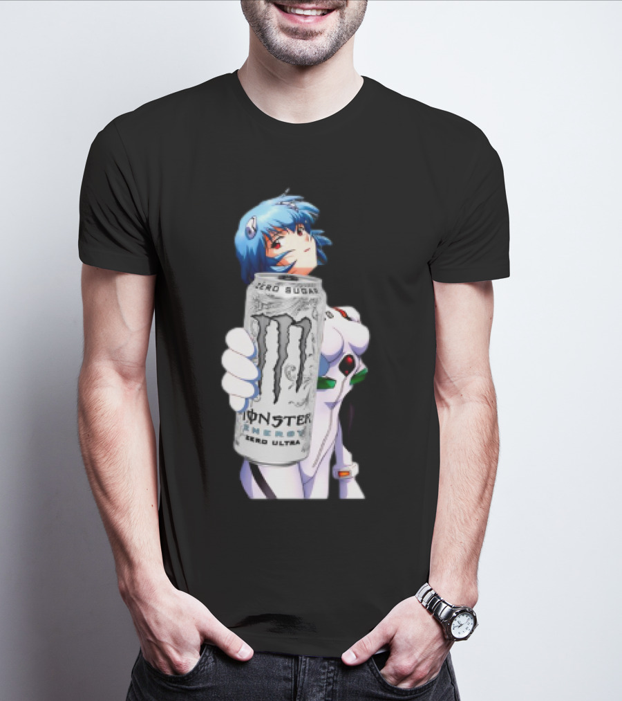 Rei Monster Energy Zero Ultra Crossover With Blue Hair Anime Character T-Shirt