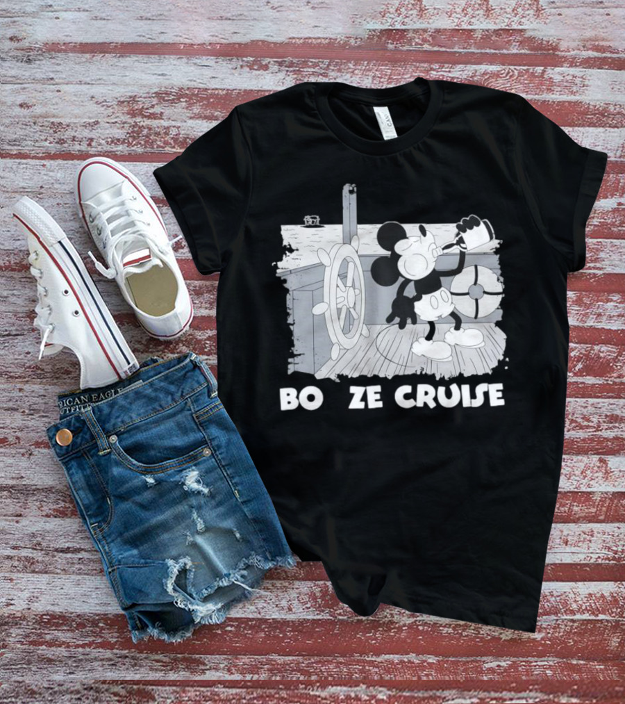 Booze Cruise Cartoon Character With On Vintage Sailing Scene T-Shirt