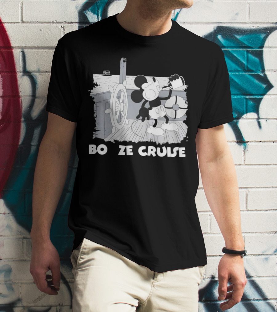 Booze Cruise Cartoon Character With On Vintage Sailing Scene T-Shirt