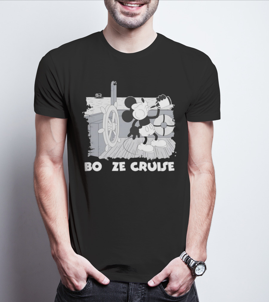 Booze Cruise Cartoon Character With On Vintage Sailing Scene T-Shirt