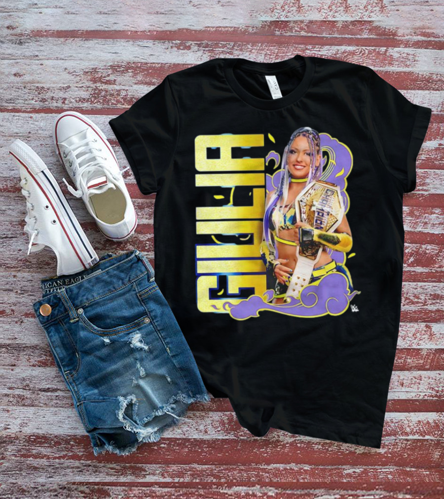 Giulia Smoke Champion Wrestling Character With Belt And Yellow Purple Accents T-Shirt