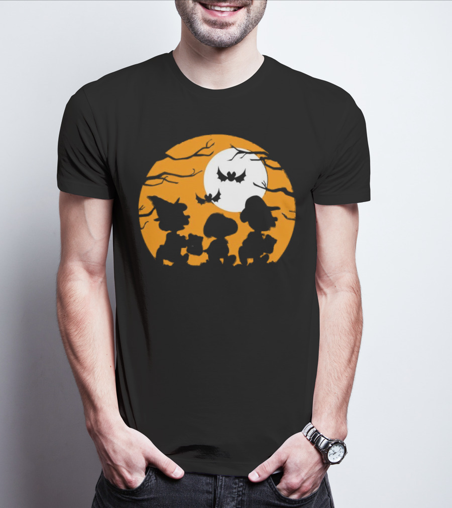 Great Pumpkin Charlie Brown Peanuts Trick Or Treat Halloween Moon Bat Silhouettes T-Shirt