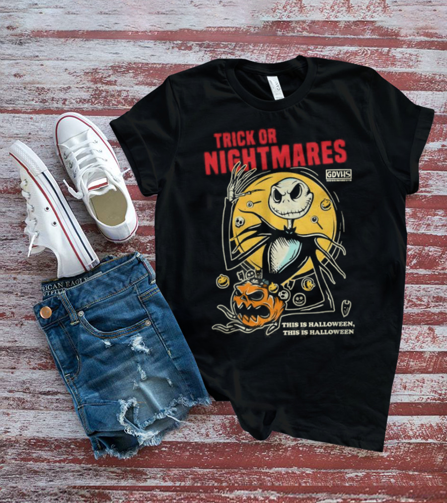Trick Or Nightmares Jack Skellington Halloween Scary Pumpkin Horror Spooky T-Shirt