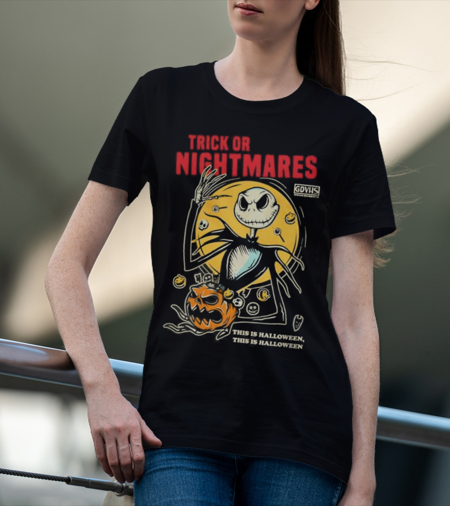 Trick Or Nightmares Jack Skellington Halloween Scary Pumpkin Horror Spooky T-Shirt