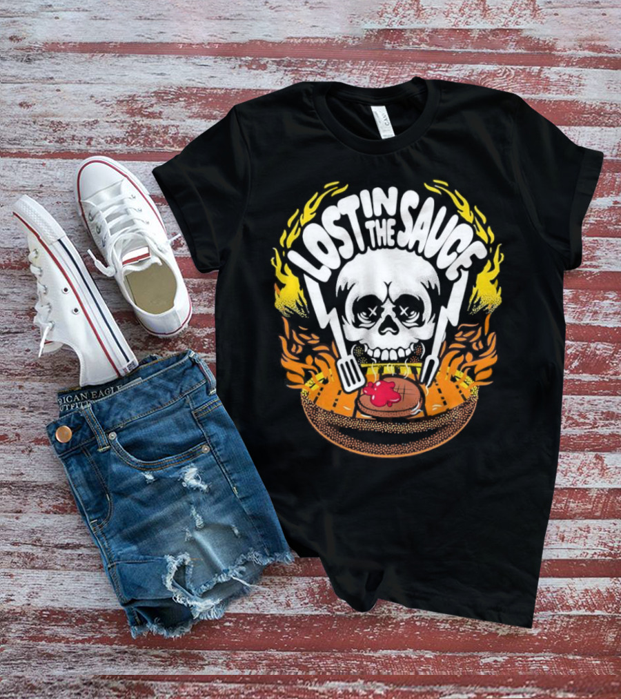 Lost In The Sauce Skull Forks Flames T-Shirt