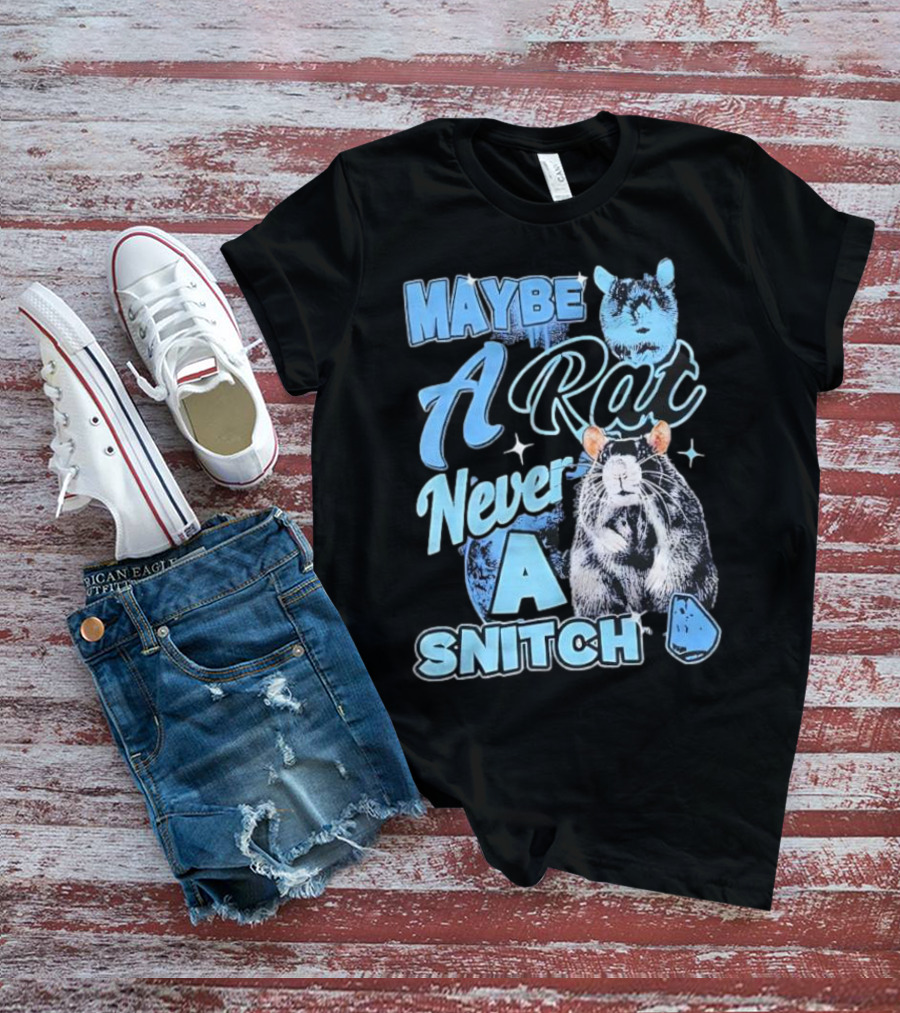 Maybe A Rat Never A Snitch Cute Cartoon Rat Art Blue Aesthetic T-Shirt
