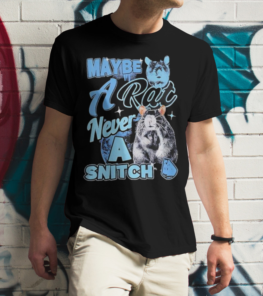 Maybe A Rat Never A Snitch Cute Cartoon Rat Art Blue Aesthetic T-Shirt