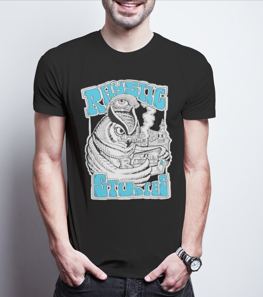 Rhystic Studies Owl Smoking Pipe Reading Book Goldsaber Collaboration T-Shirt