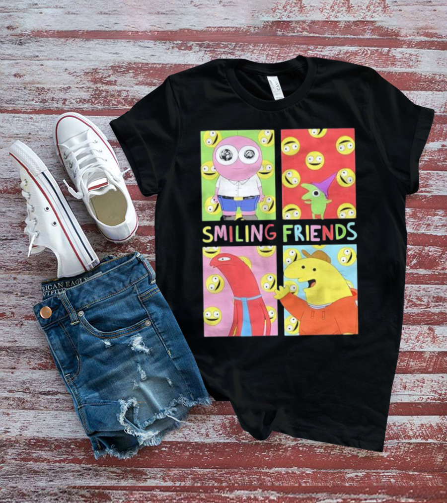 Smiling Friends Character Grid Pop Art Funny Cartoon Faces T-Shirt