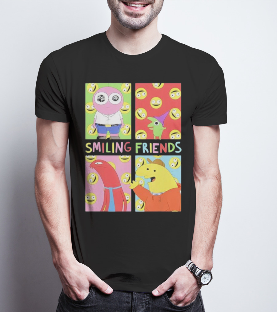 Smiling Friends Character Grid Pop Art Funny Cartoon Faces T-Shirt