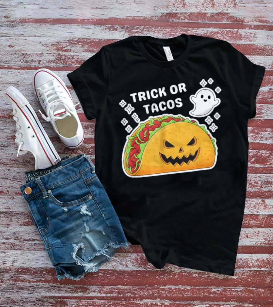 Trick Or Tacos Spooky Jack-o-lantern Halloween Mexican Food T-Shirt