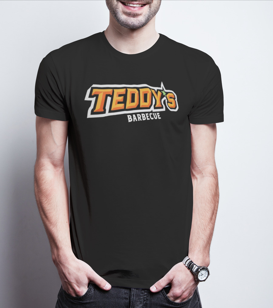 Teddy’s Barbecue Bold Text Style With Green Star Symbol T-Shirt