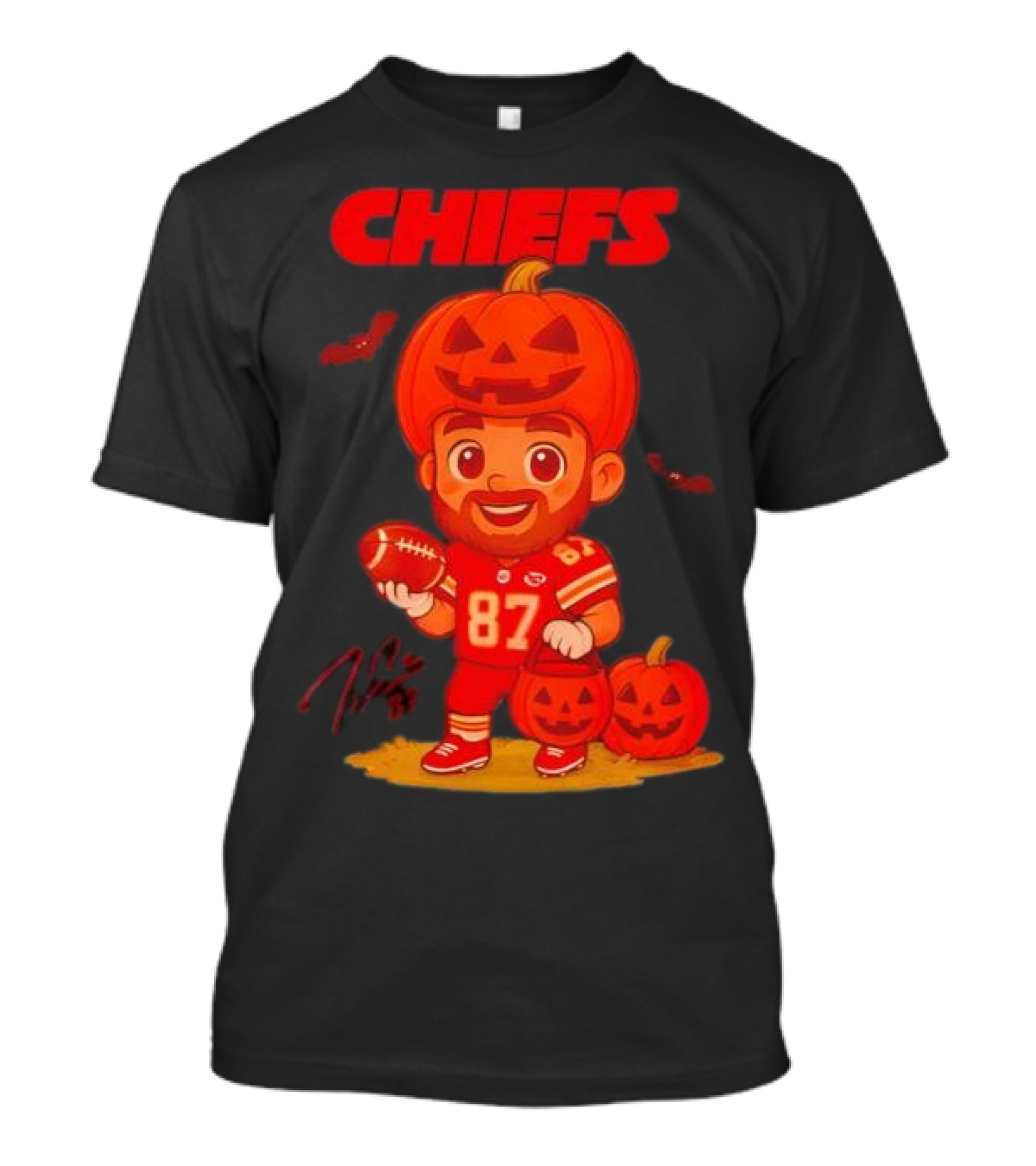 Travis Kelce Kansas City Chiefs Halloween 2025 Pumpkin Football Player Costume 87 T-Shirt