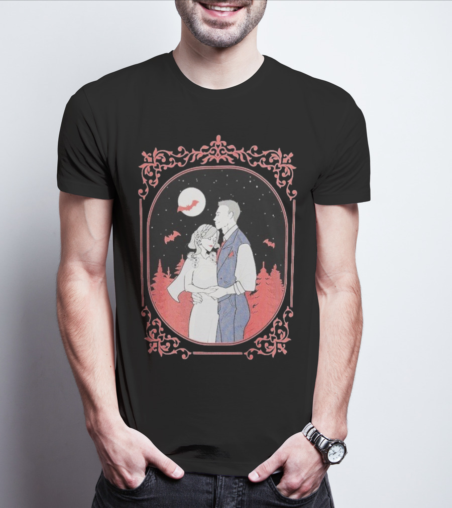 Ali Hazelwood’s Bride And Groom Halloween Romance Under Moonlight T-Shirt