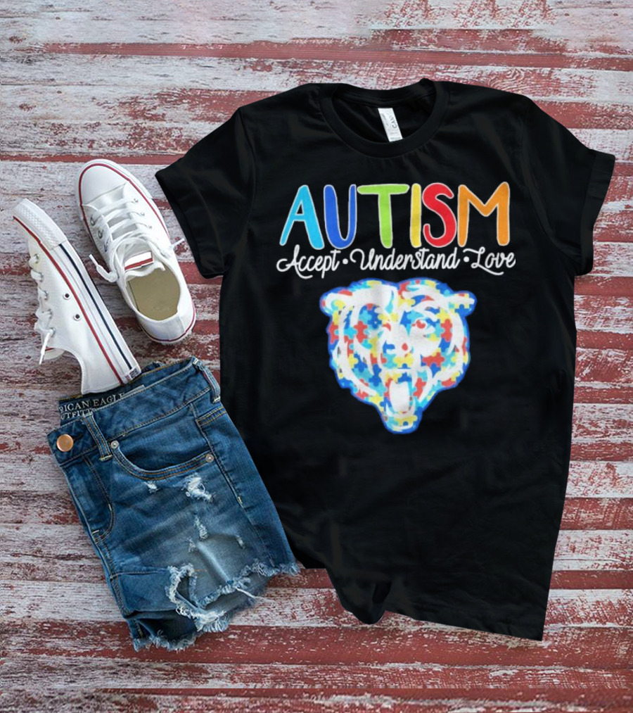 Chicago Bears Autism Accept Understand Love Puzzle Piece Bear T-Shirt
