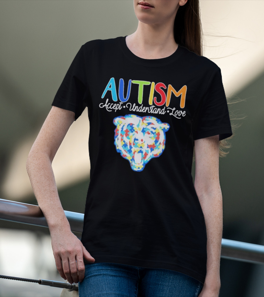 Chicago Bears Autism Accept Understand Love Puzzle Piece Bear T-Shirt