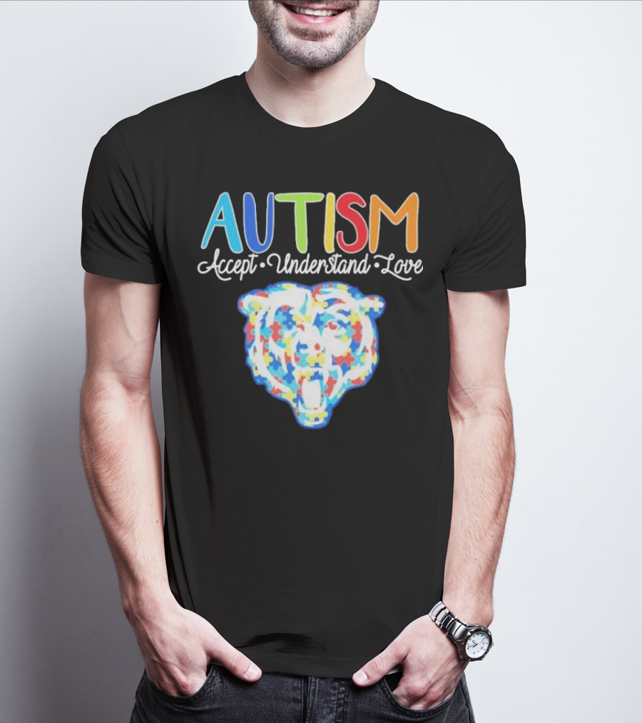 Chicago Bears Autism Accept Understand Love Puzzle Piece Bear T-Shirt