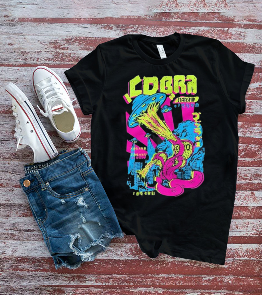 Cobra Starship UFO Fire Breathing City Attack Neon Art T-Shirt