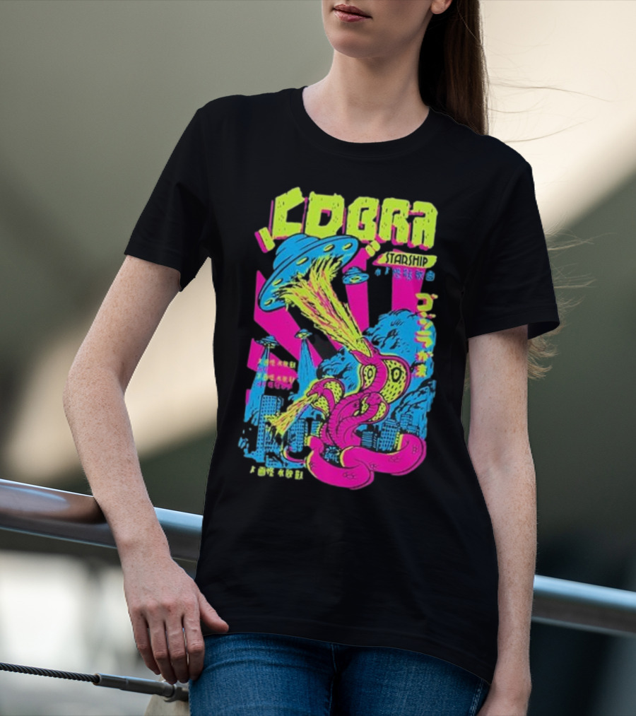 Cobra Starship UFO Fire Breathing City Attack Neon Art T-Shirt