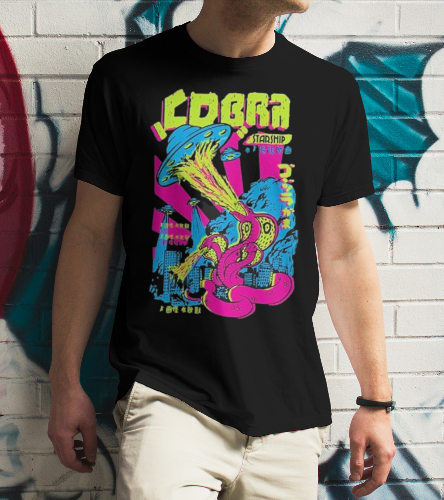 Cobra Starship UFO Fire Breathing City Attack Neon Art T-Shirt