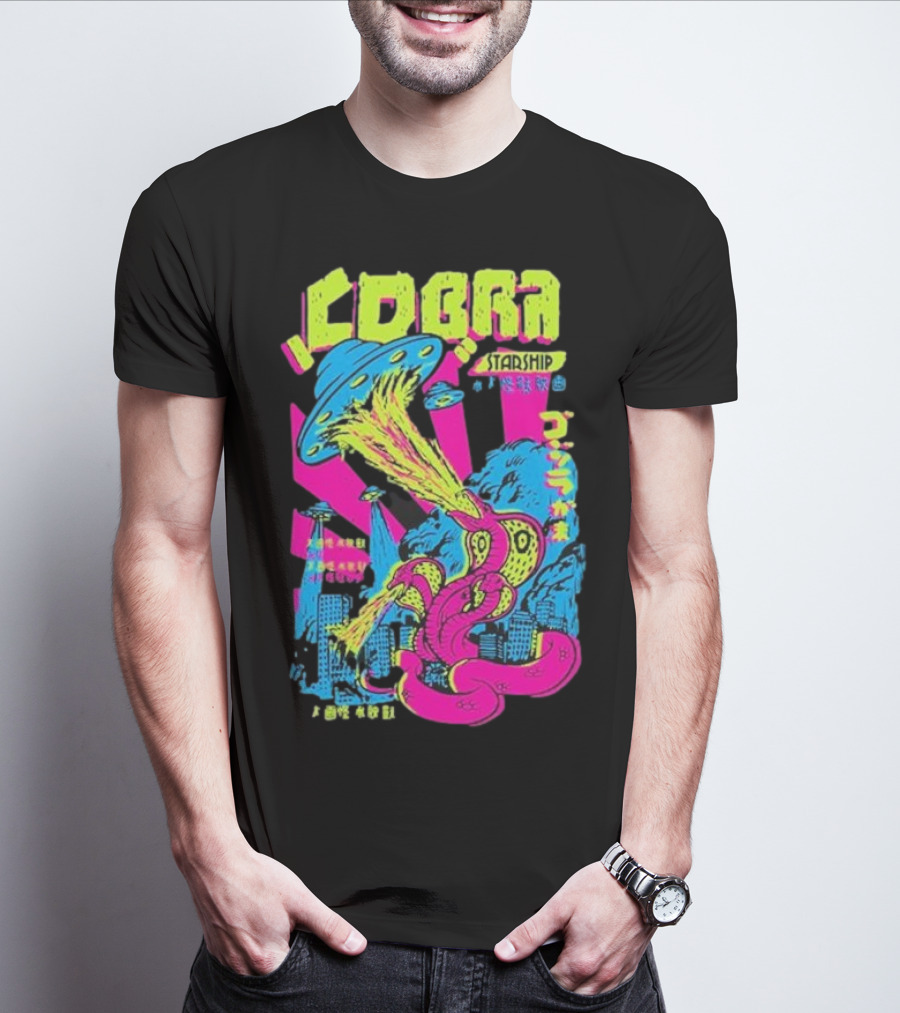 Cobra Starship UFO Fire Breathing City Attack Neon Art T-Shirt
