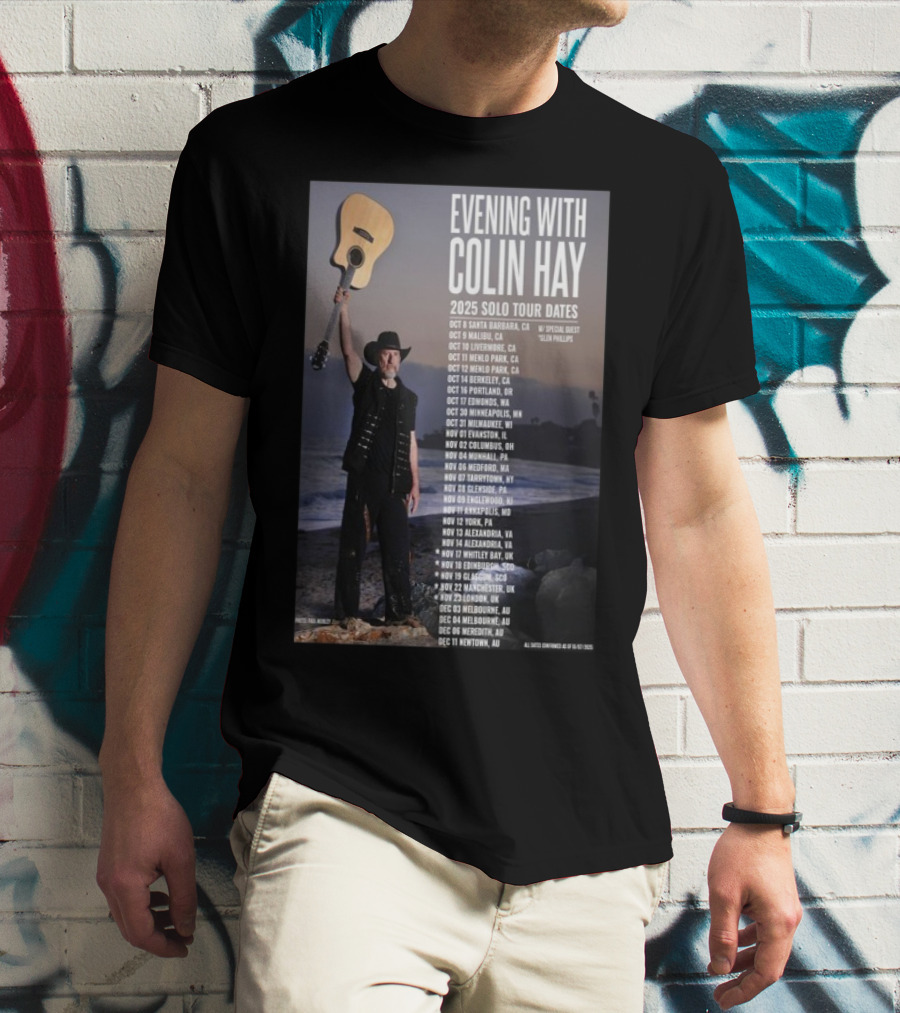 Evening With Colin Hay 2025 Solo Tour Dates Guitar Event Featuring Glen Phillips T-Shirt
