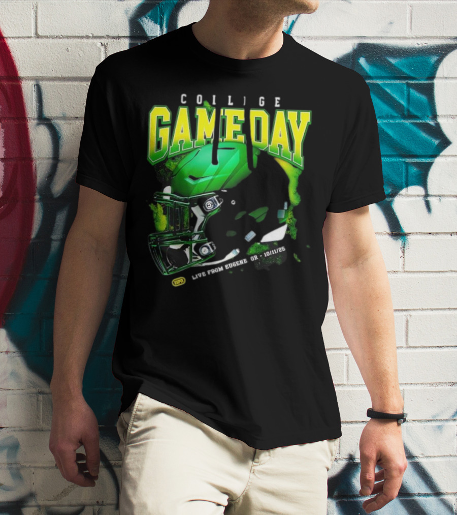 College GameDay Green Football Helmet October Live From Eugene OR 10 11 25 T-Shirt