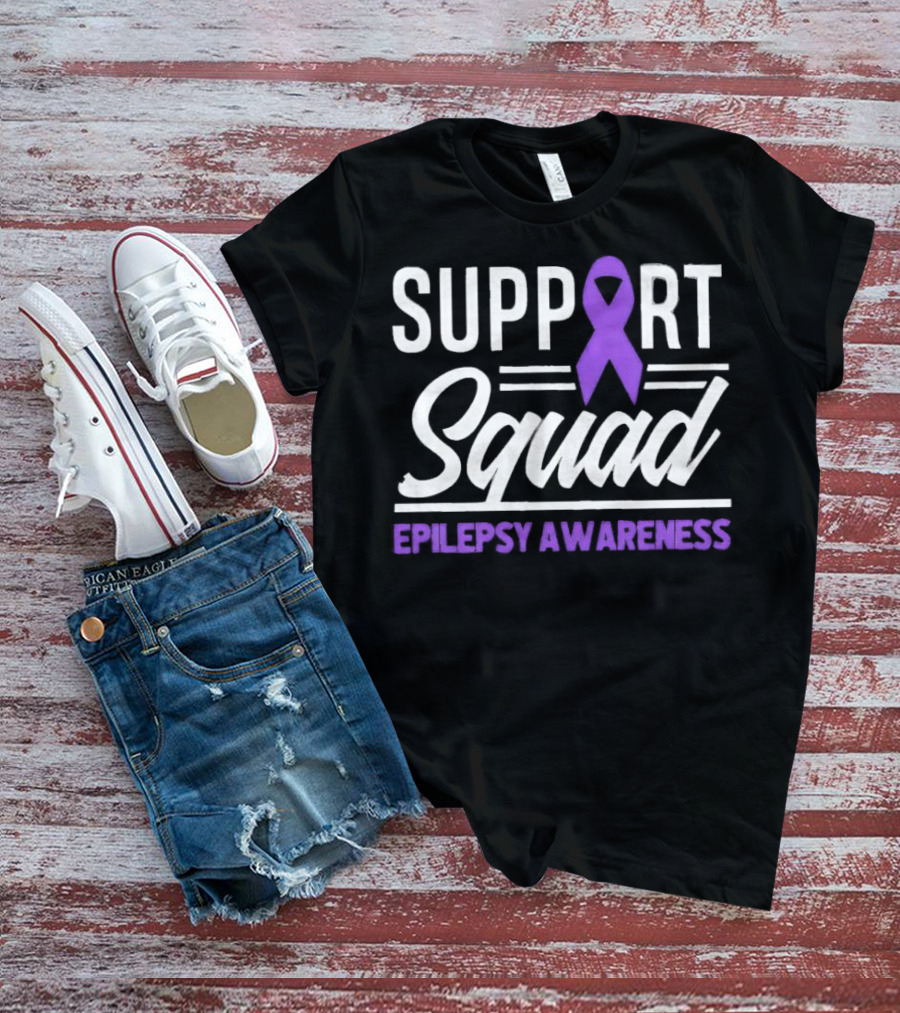 Support Squad Epilepsy Awareness Purple Ribbon T-Shirt
